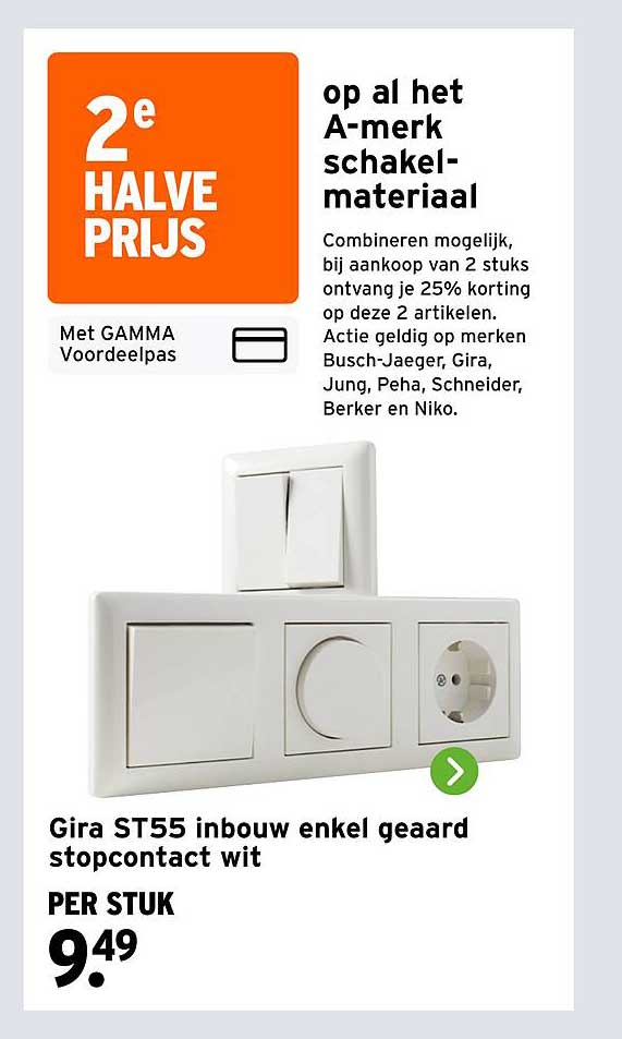Gira ST55 inbouw enkel geaard stopcontact wit 2e halve prijs