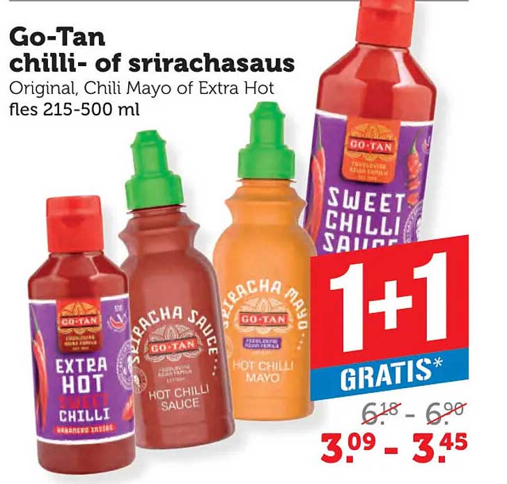 Go-Tan chilli- of srirachasaus 1+1 gratis