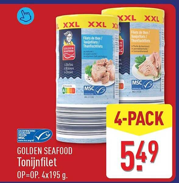GOLDEN SEAFOOD Tonijnfilet OP-OP. 4x195 g. 4-PACK