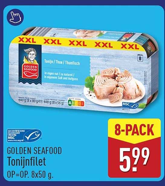 GOLDEN SEAFOOD Tonijnfilet OP=OP. 8x50 g. 8-PACK