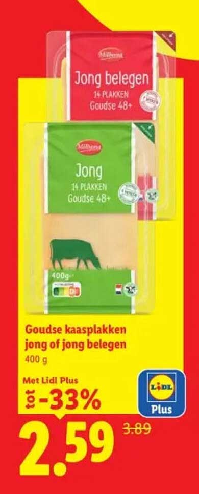 Goudse kaasplakken jong of jong belegen -33%