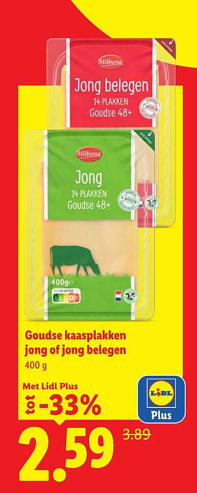 Goudse kaasplakken jong of jong belegen 400 g Met Lidl Plus tot -33%