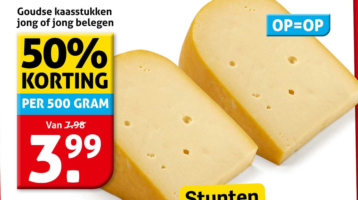 Goudse kaasstukken jong of jong belegen 50% korting per 500 gram