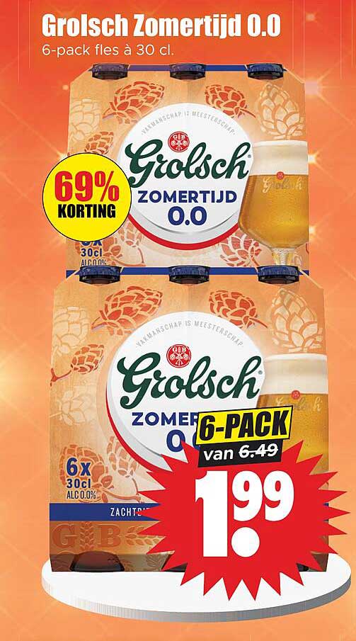Grolsch Zomertijd 0.0 6-pack fles à 30 cl.