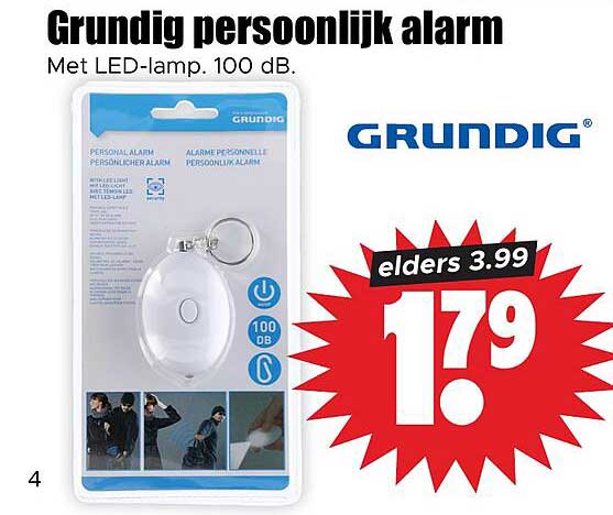 Grundig persoonlijk alarm Met LED-lamp. 100 dB.