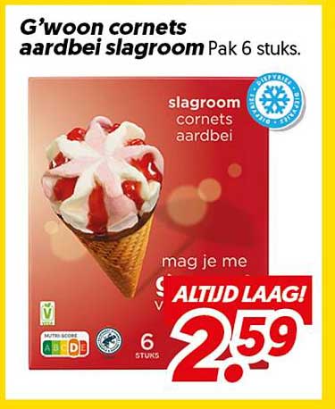 G'woon cornets aardbei slagroom Pak 6 stuks