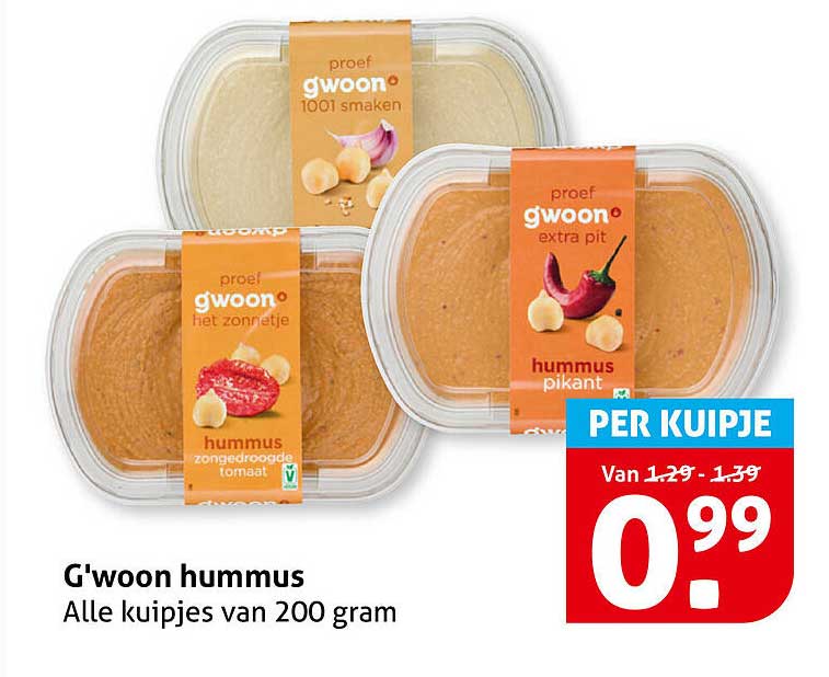 G'woon hummus Alle kuipjes van 200 gram