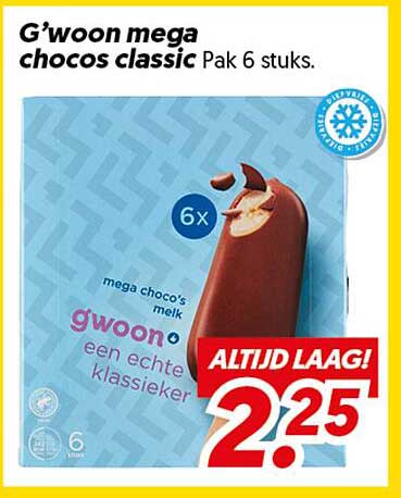 G'woon mega chocos classic Pak 6 stuks.
