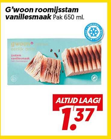 G'woon roomijsstam vanillesmaak Pak 650 ml