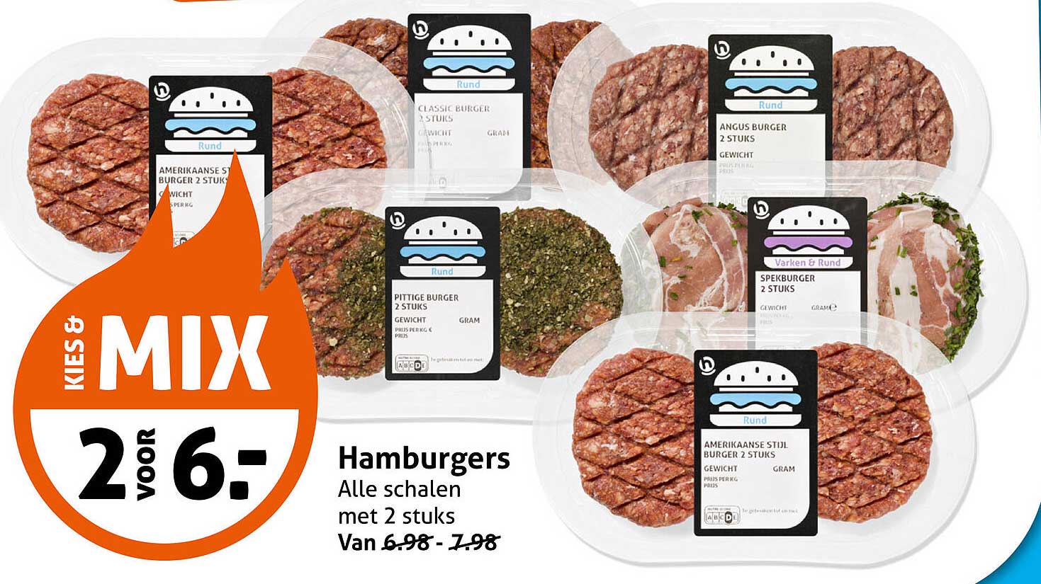 Hamburgers Alle schalen met 2 stuks MIX 2 voor 6,-