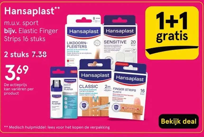 Hansaplast m.u.v. sport bijv. Elastic Finger Strips 16 stuks 1+1 gratis