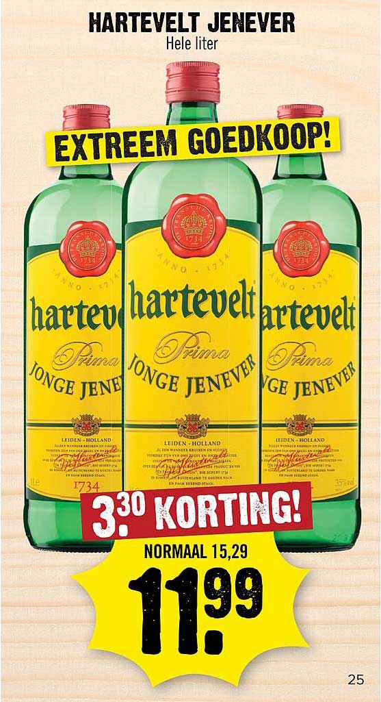 HARTEVELT JENEVER Hele liter EXTREEM GOEDKOOP! 3.30 KORTING!