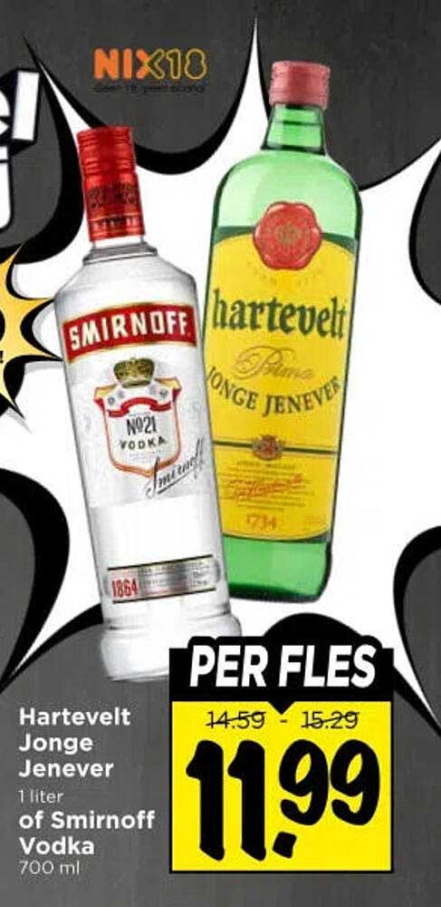 Hartevelt Jonge Jenever 1 liter of Smirnoff Vodka 700 ml PER FLES