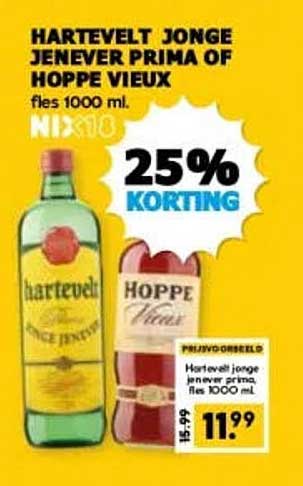HARTEVELT JONGE JENEVER PRIMA OF HOPPE VIEUX fles 1000 ml 25% KORTING
