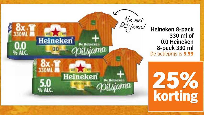 Heineken 8-pack 330 ml of 0.0 Heineken 8-pack 330 ml 25% korting