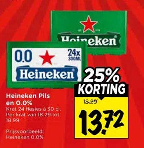 Heineken Pils en O.0% 25% KORTING
