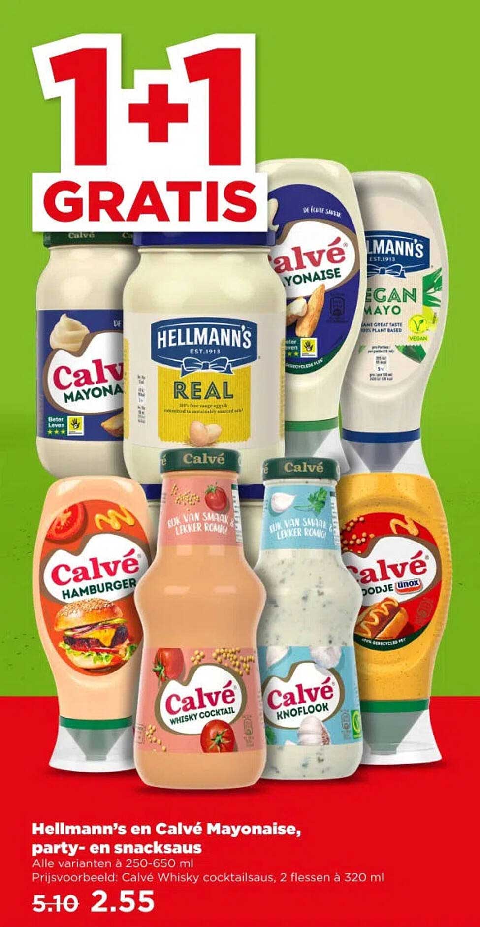 Hellmann’s en Calvé Mayonaise, party- en snacksaus 1+1 gratis