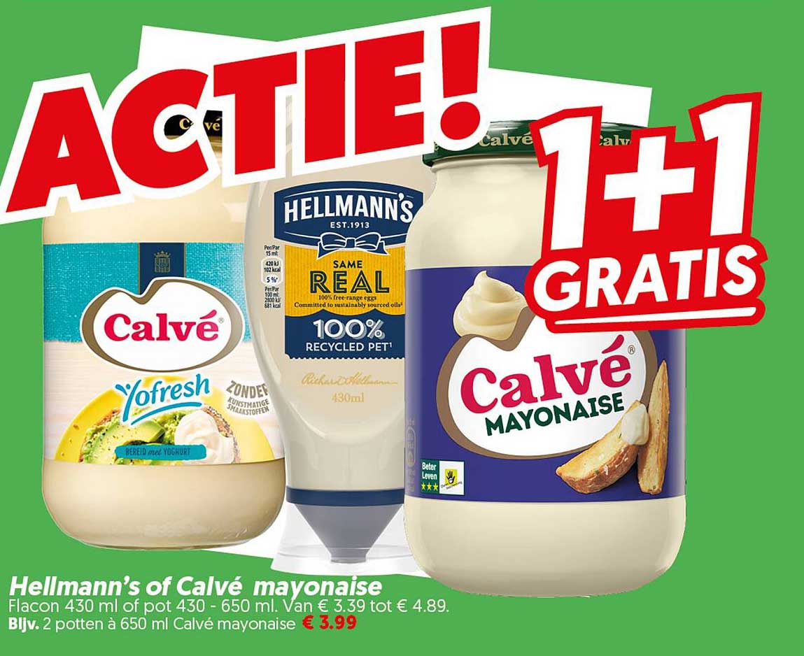 Hellmann’s of Calvé mayonnaise 1+1 gratis