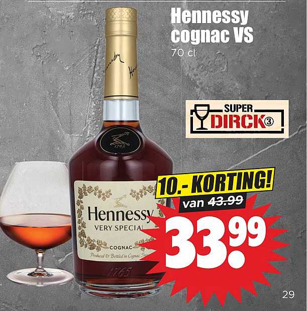 Hennessy cognac VS 70 cl 10.- KORTING!