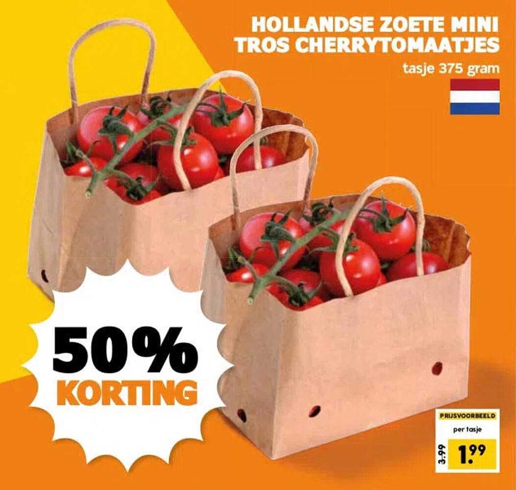 Hollandse zoete mini tros cherrytomaatjes 50% korting