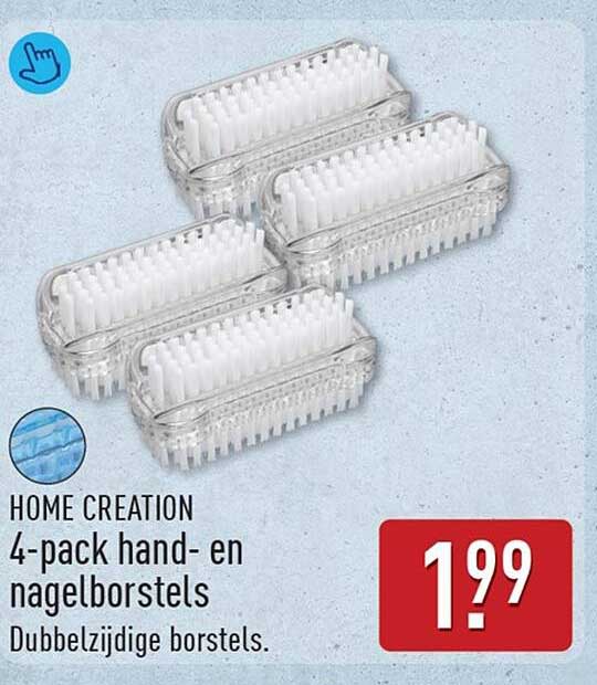 HOME CREATION 4-pack hand- en nagelborstels Dubbelzijdige borstels.