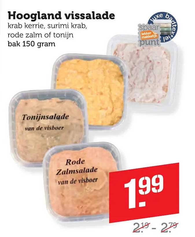 Hooogland vissalade krab kerrie, surimi krab, rode zalm of tonijn bak 150 gram