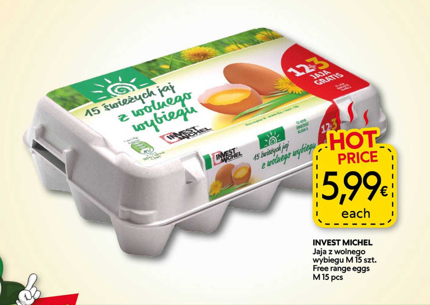 INVEST MICHEL Jaja z wolnego wybiegu M 15 szt. Free range eggs M 15 pcs 1+3 Jaja gratis