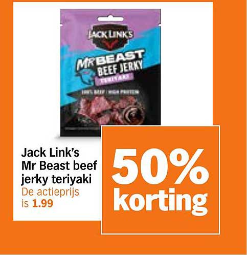 Jack Link’s Mr Beast beef jerky teriyaki 50% korting