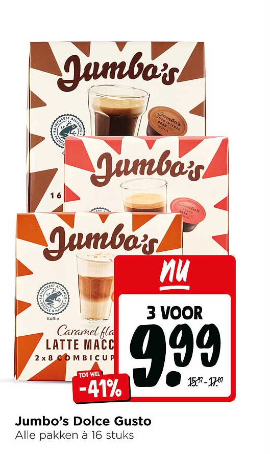 Jumbo’s Dolce Gusto Alle pakken à 16 stuks 3 voor 9.99