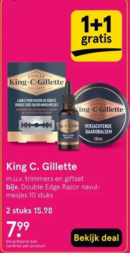 King C. Gillette m.u.v. trimmers en giftset bijv. Double Edge Razor navulmesjes 10 stuks 1+1 gratis