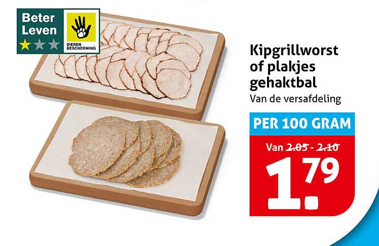 Kipgrillworst of plakjes gehaktbal
