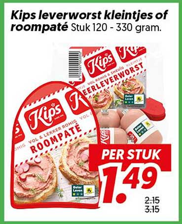 Kips leverworst kleintjes of roompaté Stuk 120 - 330 gram.