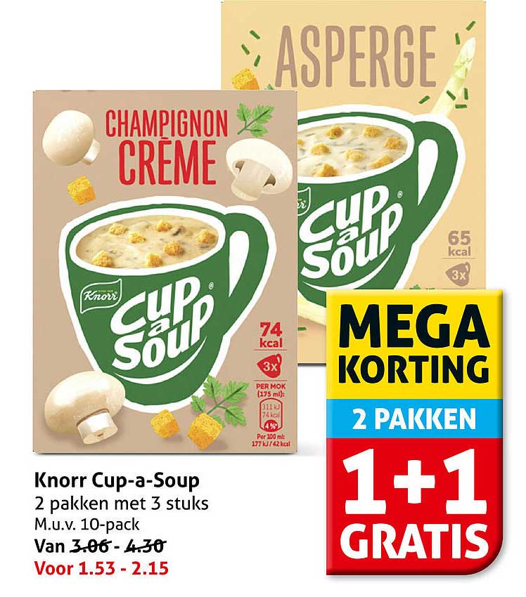 Knorr Cup-a-Soup 2 pakken met 3 stuks M.u.v. 10-pack 1+1 gratis