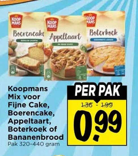 Koopmans Mix voor Fijne Cake, Boerencake, Appeltaart, Boterkoek of Bananenbrood