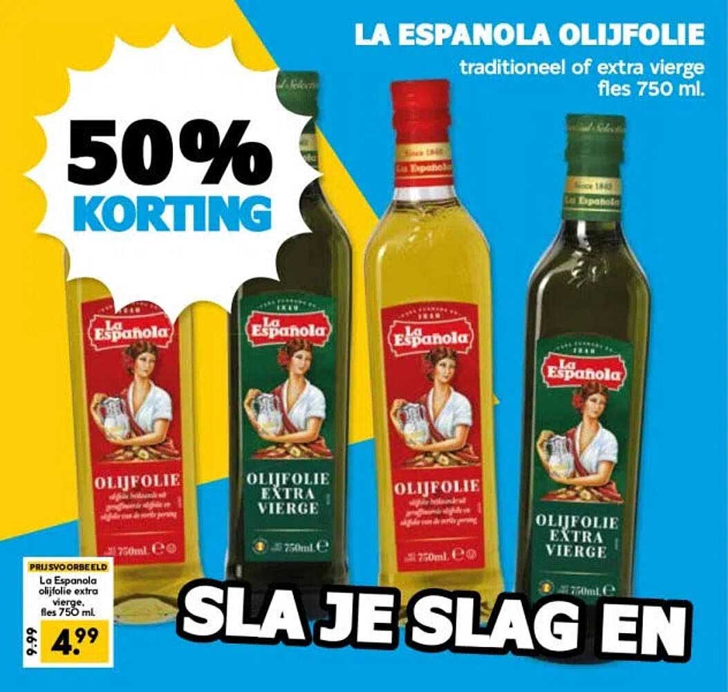 LA ESPANOLA OLIJFOLIE traditioneel of extra vierge fles 750 ml. 50% KORTING