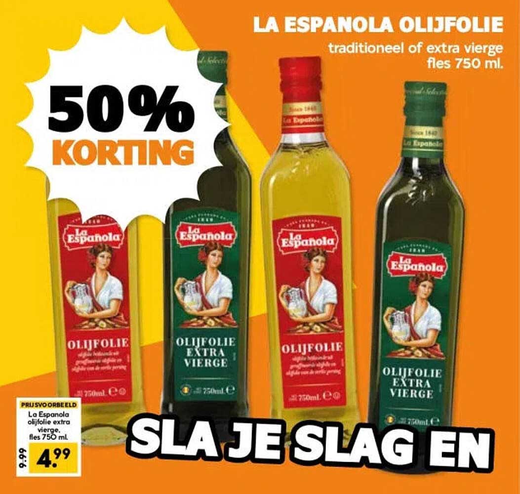 LA ESPANOLA OLIJFOLIE traditioneel of extra vierge fles 750 ml. 50% KORTING