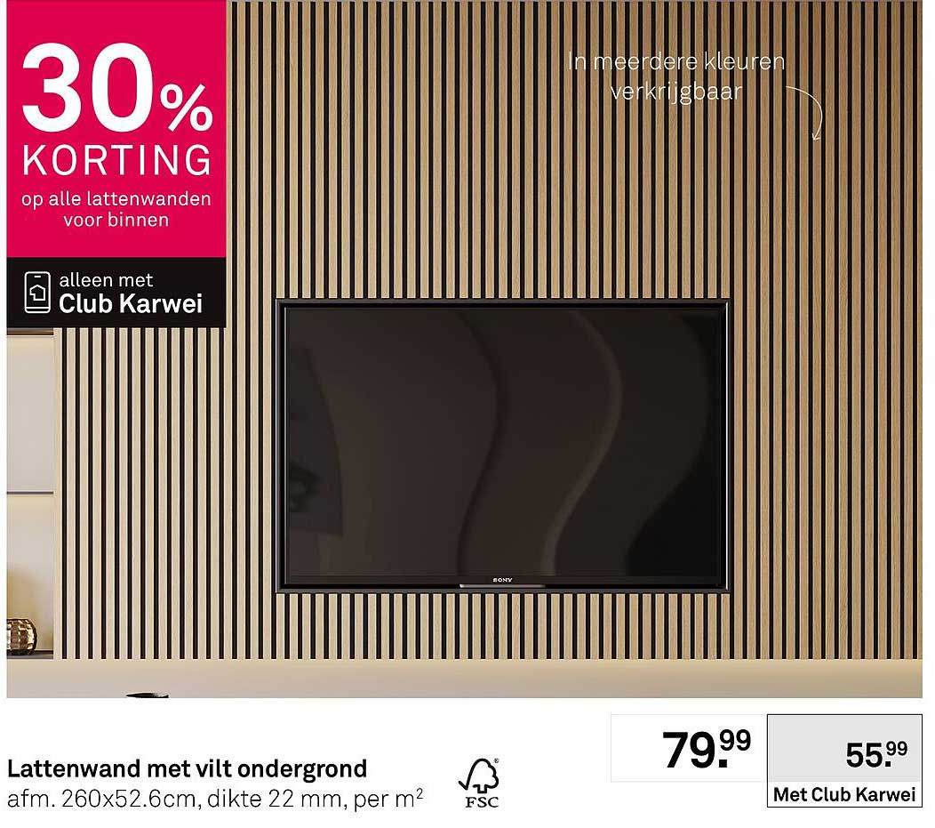 Lattenwand met vilt ondergrond 30% KORTING