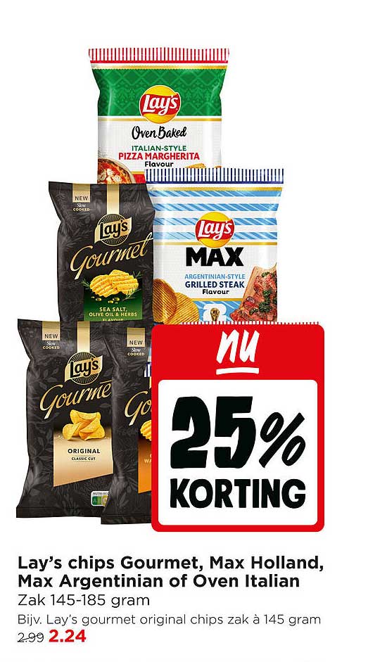 Lay's chips Gourmet, Max Holland, Max Argentinian of Oven Italian Zak 145-185 gram 25% korting