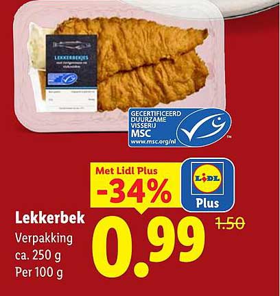 Lekkerbek Verpakking ca. 250 g Per 100 g Met Lidl Plus -34%
