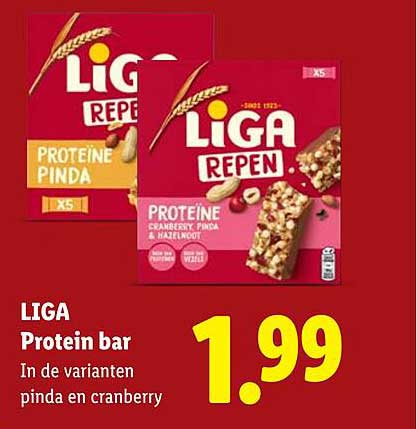 LIGA Protein bar In de varianten pinda en cranberry