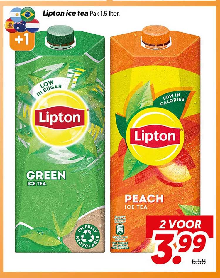 Lipton ice tea Pak 1.5 liter. 2 voor