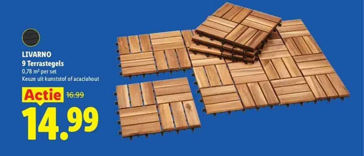LIVARNO 9 Terrastegels 0,78 m² per set Keuze uit kunststof of acaciahout Actie