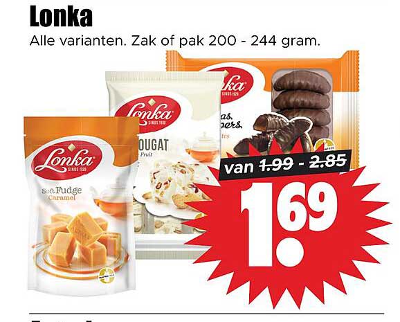 Lonka Alle varianten. Zak of pak 200 - 244 gram.