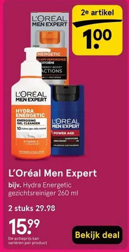 L'Oréal Men Expert bijv. Hydra Energetic gezichtsreiniger 260 ml 2e artikel 1.00