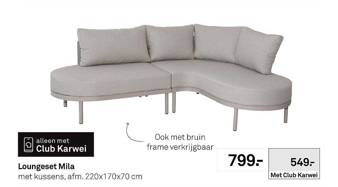 Loungeset Mila met kussens, afm. 220x170x70 cm