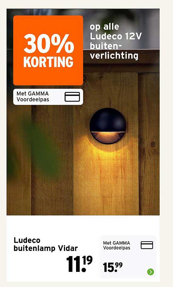 Ludeco buitenlamp Vidar 30% korting op alle Ludeco 12V buitenverlichting met GAMMA Voordeelpas