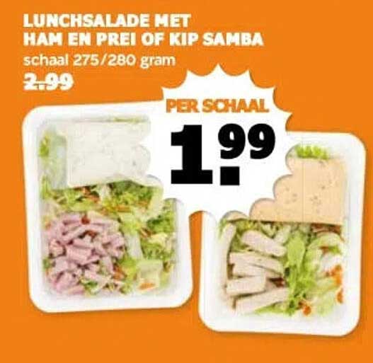 LUNCHSALADE MET HAM EN PREI OF KIP SAMBA