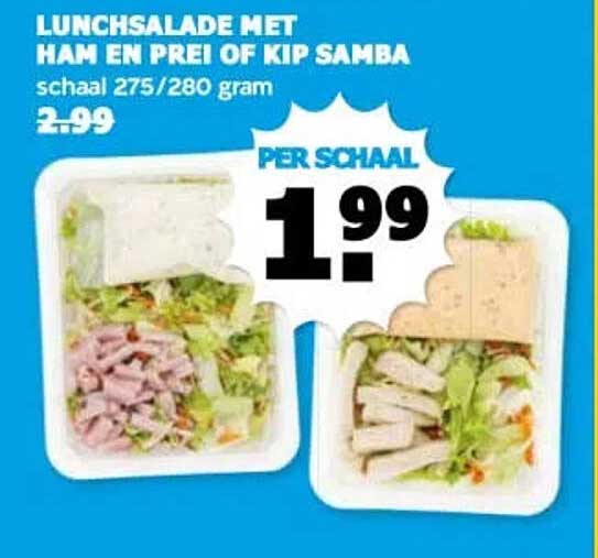 LUNCHSALADE MET HAM EN PREI OF KIP SAMBA