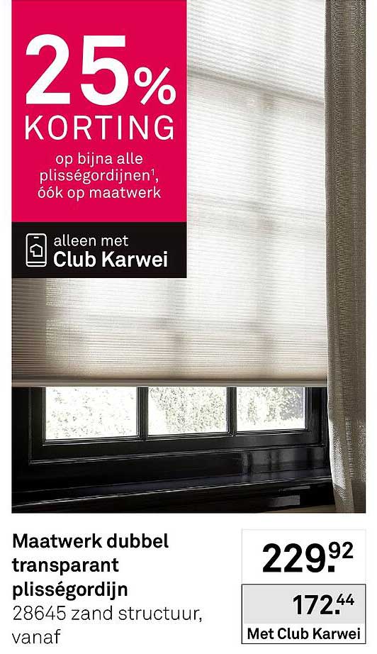 Maatwerk dubbel transparant plisségordijn 28645 zand structuur, vanaf 25% KORTING op bijna alle plisségordijnen, óók op maatwerk alleen met Club Karwei