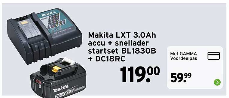 Makita LXT 3.0Ah accu + snellader startset BL1830B + DC18RC